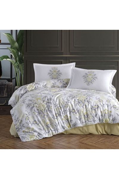 Ralex Double Bed Linen Set 100% Cotton Ranforce, 4 Pieces Extra Large, White/Yellow LIYA V 1