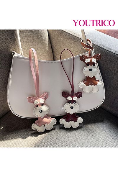 Youtrico 1pc Schnauzer Dog Bag Charm - PU Leather Cute Pet Keychain