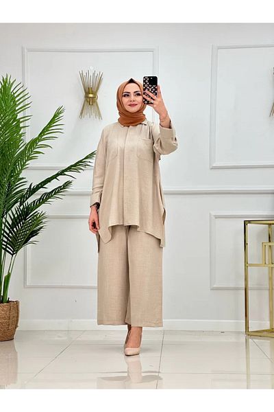 NİSUM MODA Costum casual cu buzunare cu aspect de in