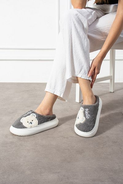 Polomia Comfort Poppy Paris Γυναικεία χαριτωμένη φιγούρα αρκουδάκι με βελούδινη ελαφριά αντιολισθητική βάση Eva Winter Slippers
