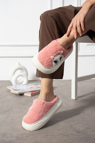 Polomia Comfort Poppy Berlin Figura de femeie Pijamale drăguțe Model de pisică Pluș Ușoare Anti-alunecare Papuci de iarnă cu talpă Eva