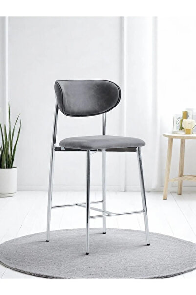 DENGEMA Laila 1 Adet 65 cm Ada Mutfak Bar Sandalyesi Gri Renkli Kumaş – Krom Metal Ayak