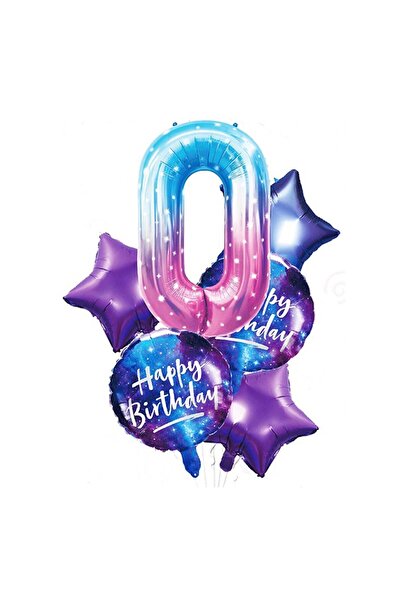 idei Aranjament La mulți ani, numărul 0, dimensiune 100 cm, set de 6 baloane