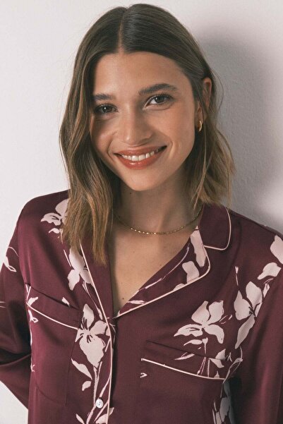 Women'secret Long maroon floral classic pyjamas