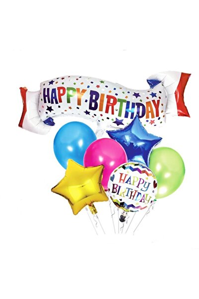 idei Set de 7 baloane La mulți ani, multicolore, din folie și latex