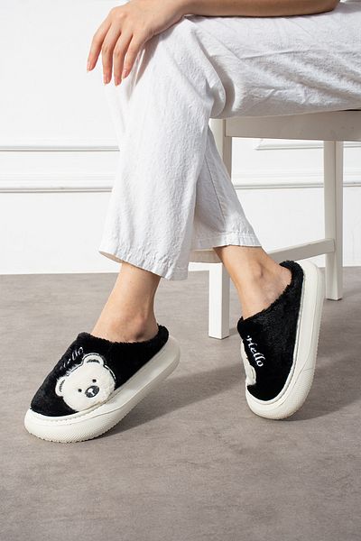 Polomia Comfort Poppy Paris Papuci de iarnă pentru femei, cu model de ursuleț drăguț, din pluș, ușoare, anti-alunecare, cu talpă Eva