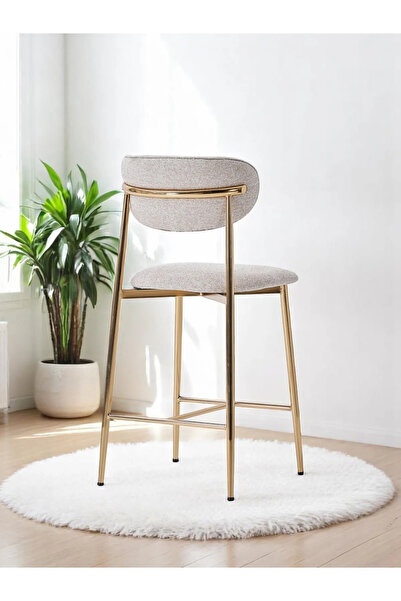DENGEMA Laila 1 Adet 65 cm Ada Mutfak Bar Sandalyesi Krem Renkli Kumaş – Gold Metal Ayak