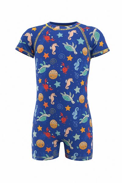 pistyle Boy's Blue Patterned +40 Factor Sun Protection Imported Fabric Swimsuit