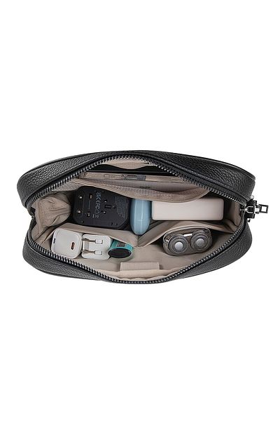 WIWU Master Genuine Leather Multifunctional Portable Mobile Accessory Bag with Fingerprint Lock Black