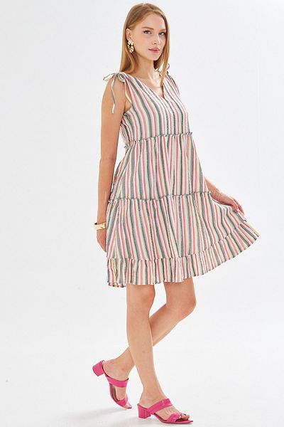 armonika Rochie de damă, roz închis, cu decolteu în V, cu volane, fără mâneci, cu șireturi ARM-25Y001061