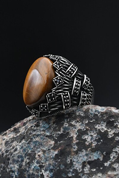 Prestige Kaplangözü Taşlı 925 Ayar Gümüş Erkek Yüzüğü 901385