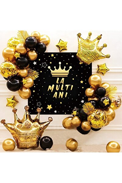 idei Set aranjament baloane, fundal La mulți ani și 53 de baloane, confetti, ...