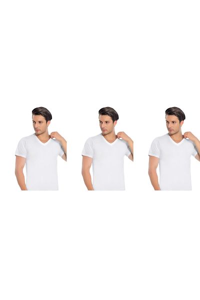 İki Yıldız Men's Modal V-Neck Short Sleeve 3 Pack 3043