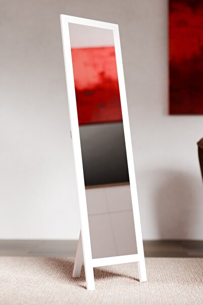 Fitset Beyaz Ahşap Ayaklı Boy Aynası 145x40cm