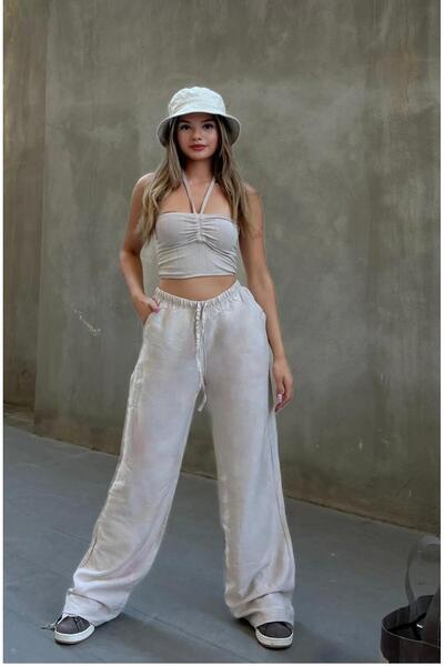 OurStyles N.E.W _ PANTALONI PALAZZO CONFORTABILI PENTRU FEMEI, CU ELASTIC LA TALEA, CU LACĂT, PENTRU TOATE SEZIONILE