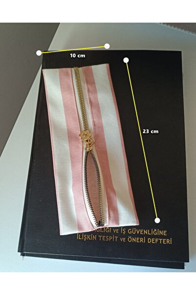 NGA's Pembe Çizgili Yıkanabilir Keten Çiçek Fermuarlı Gözlük Kılıfı Kalemlik ...