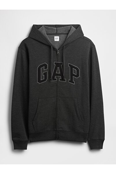 GAP Erkek Koyu Gri Logo Kapüşonlu Sweatshirt