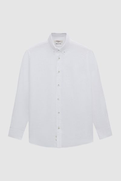 D'S Damat Ds Damat Comfort White Plain 100% Linen Shirt