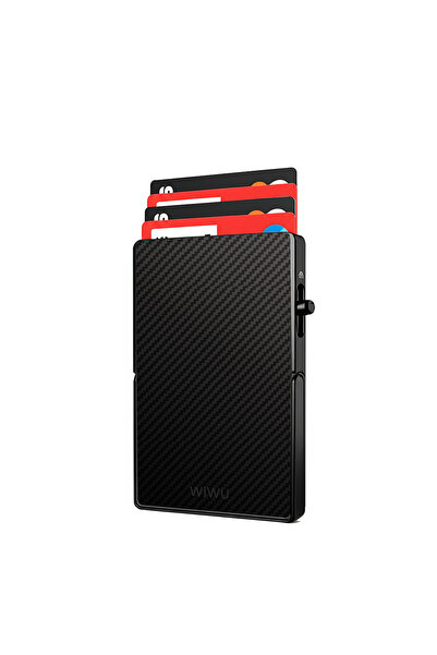 WIWU MW-007 Warriors Pop-Up Buton Tasarımlı Magnetik Aramid Fiber Metal Standlı Kartlık Siyah