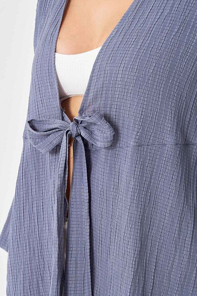 armonika Cămașă kimono gri cu dungi în față pentru femei ARM-24Y001101