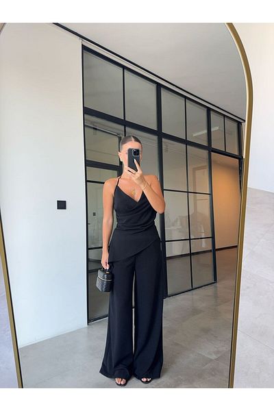 BB Bensu Buyruk Kruvaze Asymmetric Bluz Pants Black Suit