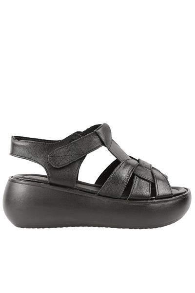 FORMAZIONE Casual sandals, women, FORMAZIONE, FF03 black, leather, platform 38
