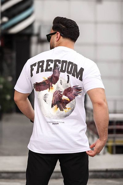 STOCX Men's Oversized T-Shirt - Freedom Eagle and Moon Pattern