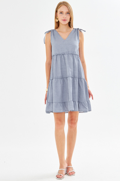 armonika Жіноча темно-синя сукня з V-подібним вирізом, воланами та зав'язками на плечах ARM-25Y001061