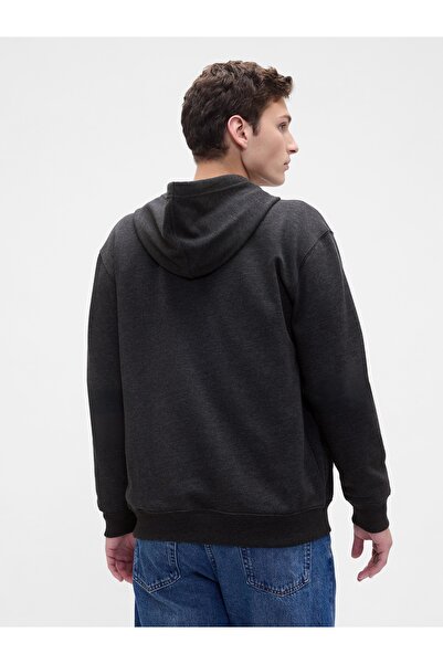 GAP Erkek Koyu Gri Logo Kapüşonlu Sweatshirt