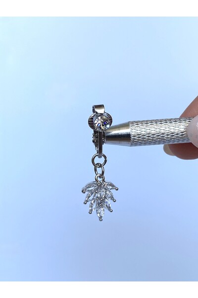 kurukafagift Göbek Çelik Piercing Deliksiz Kullanım Sıkıştırmalı Yaprak Figür...