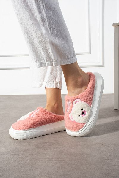 Polomia Comfort Poppy Paris Women's Cute Teddy Bear Figure Pattern Plush Lightweight Non-Slip Eva Sole Winter Slippers