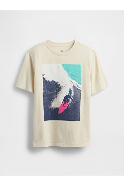 GAP Erkek Çocuk Krem Grafik Baskılı T-Shirt