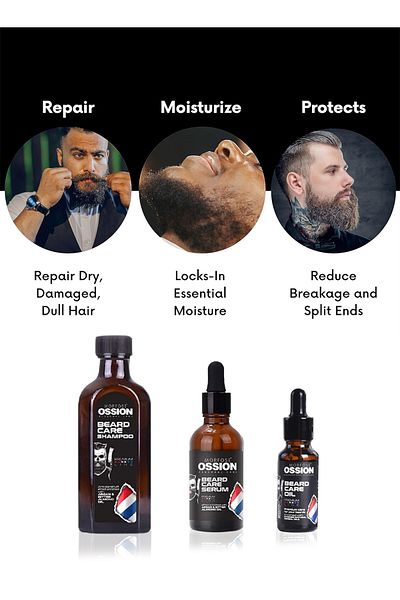 Morfose Beard Care Essence Shampoo Kit Includes 1 pc Shampoo 100ml and 2 pcs Serum 50ml+20ml for Men