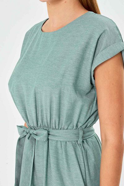 armonika Women's Dark Green Elastic Waist Tie Dress Arm-18Y001133