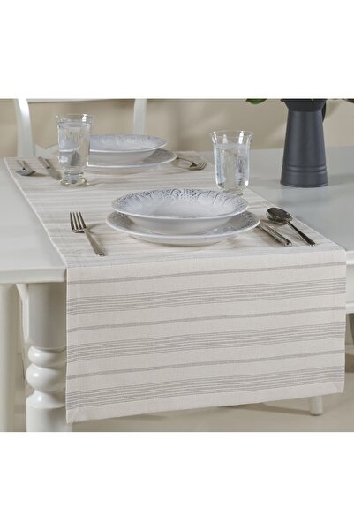 ÖDEL BULDAN Pinstriped Buldan Linen Runner-Natural&Gray