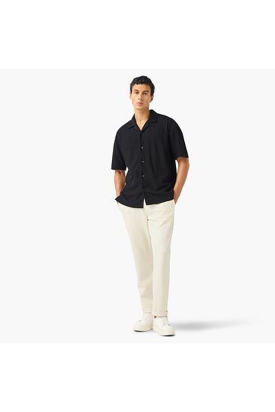 Iconic Regular Fit Textured Shirt with Camp Collar