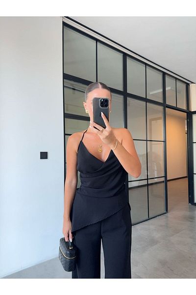 BB Bensu Buyruk Kruvaze Asymmetric Bluz Pants Black Suit