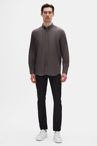 D'S Damat Ds Damat Comfort Smoked Plain 100% Linen Shirt