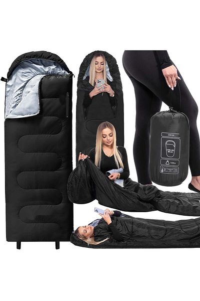 SERSIMO Mummy sleeping bag, with carrying bag, 220x80cm, 0-15degrees, black