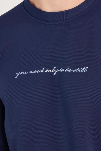 Tudors Ανδρικό φούτερ με στάνταρ εφαρμογή, βαμβακερό λαιμόκοψη, με στάμπα με ριγέ, χρώματος ινδιγκό