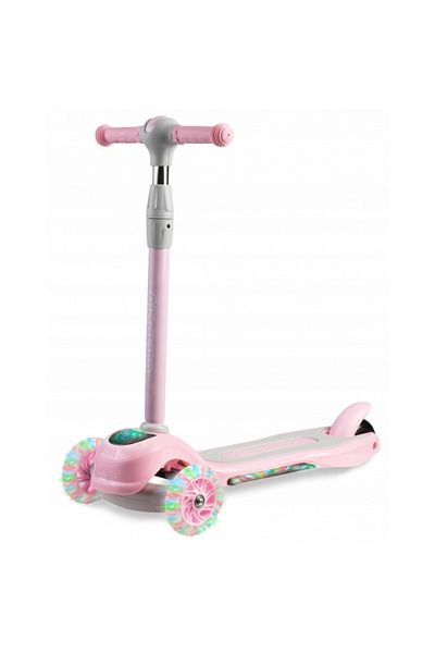 Ricokids Trotineta cu roti LED Piko roz, ghidon reglabil, din aluminiu, greutate suportata 35 kg, va