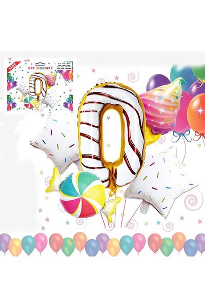 idei Foil balloon number 0, height 80 cm, set of 5 party decorations, Candy multicolor