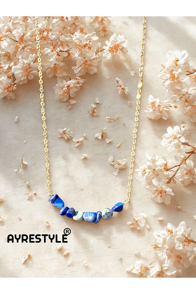 ayrestyle Lapis Lazuli Natural Stone Jewelry Set - Necklace, Bracelet and Earrings - Stylish Bijoux Set of 3