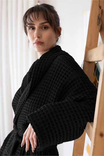 vivamaison Halat de baie unisex din bumbac 100% Waffle cu glugă, absorbție ridicată și uscare rapidă