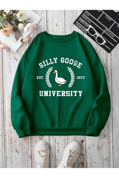 Lider Leather سويت شيرت برقبة دائرية ومطبوع مقاس كبير للجنسين