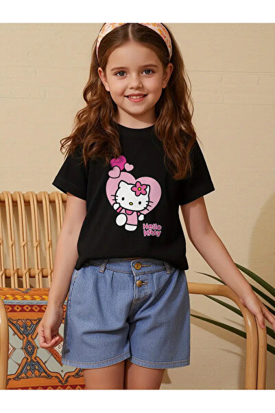 haha Kız Çocukları İçin Hello Kitty Baskılı Tişört