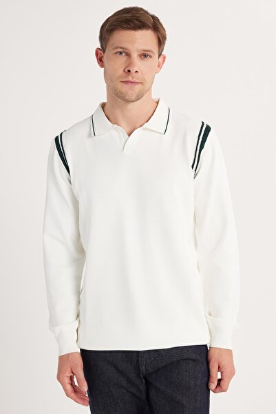 Tudors Men's Slim Fit Slim Fit Long Sleeve Polo Neck Striped White Sweater