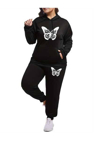 Lider Leather Set de trening pentru femei, mărime mare, cu glugă, cu picior e...