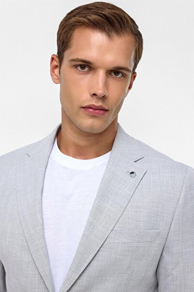 SÜVARİ Γκρι μονόχρωμο μπουφάν με λεπτό σχέδιο με γιακά 6 Drop