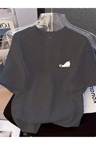 Lider Leather Tricou oversize imprimat cu guler rotund – Bumbac pieptănat cu ...